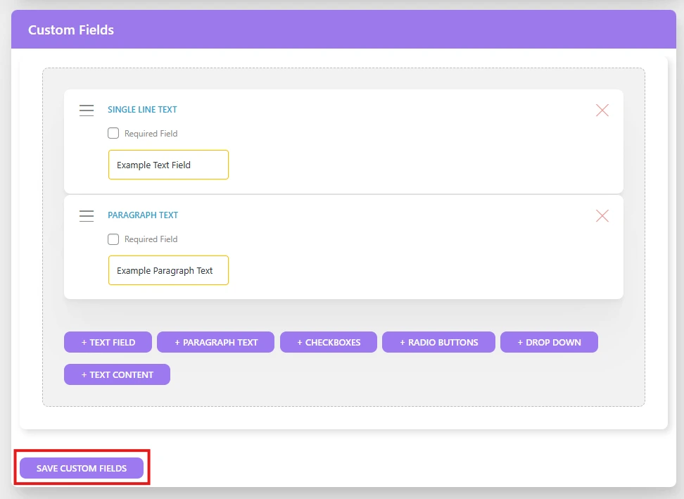 Custom Fields settings