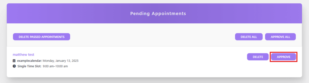 Approval of booked appointments