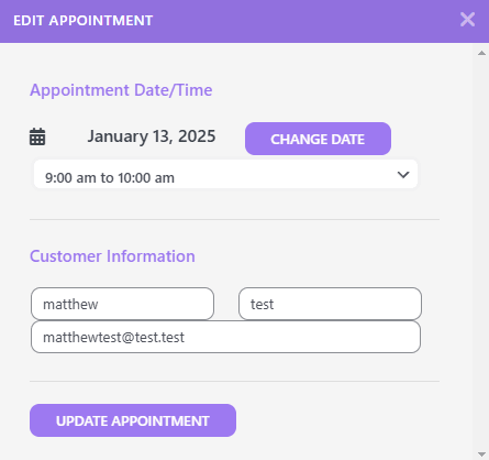 Editing booked appointments