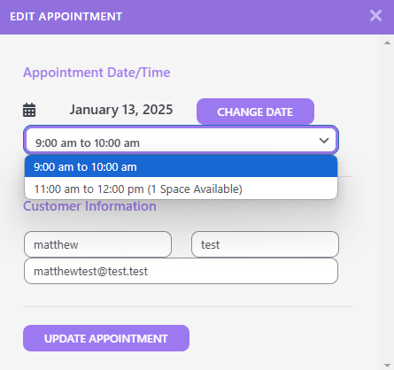 Editing booked appointments