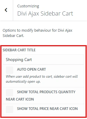 Ajax Sidebar Cart settings
